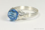 Sterling silver wire wrapped 8mm arctic light sky blue Austrian crystal solitaire right hand ring handmade by Jessica Luu Jewelry