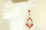 Ruby red Austrian crystal chandelier earrings wrapped  in 14K yellow gold filled wire handmade by Jessica Luu Jewelry