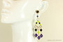 14K Yellow Gold Filled Chandelier Earrings with Dark Purple, Black, and Chartreuse Green Austrian Crystals Handmade by Jessica Luu Jewelry