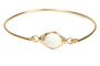 14K yellow gold filled wire wrapped bangle bracelet with 10mm white alabaster gemstone solitaire handmade by Jessica Luu Jewelry