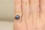 14K yellow gold filled wire wrapped ring with 8mm iridescent dark blue pearl solitaire handmade by Jessica Luu Jewelry