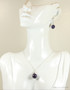 12mm dark purple pearl solitaire pendant wrapped in sterling silver setting hung on 18 inch long chain necklace with matching earrings handmade  by Jessica Luu Jewelry