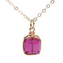 8mm fuchsia pink purple Austrian crystal cube square charm pendant in 14K rose gold filled wire wrapped setting on 18 inch long chain necklace handmade by Jessica Luu Jewelry