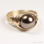 10mm dark chocolate brown pearl solitaire ring in 14K yellow gold filled wire wrapped setting handmade by Jessica Luu Jewelry