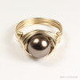 10mm dark chocolate brown pearl solitaire ring in 14K yellow gold filled wire wrapped setting handmade by Jessica Luu Jewelry