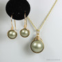 Gold Sage Green Pearl Drop Earrings - Available with Matching Necklace
