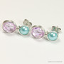 Aqua blue pearl and lavender Austrian crystal drop earrings in sterling silver wire wrapped setting handmade by Jessica Luu Jewelry