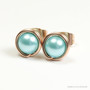 6mm light aqua blue pearl stud earrings in 14K rose gold filled wire wrapped setting handmade by Jessica Luu Jewelry