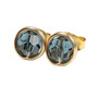 6mm Montana sapphire blue Austrian crystal stud earrings in 14K yellow gold filled wire wrapped setting handmade by Jessica Luu Jewelry