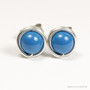 6mm lapis blue pearl stud earrings in sterling silver wire wrapped setting handmade by Jessica Luu Jewelry