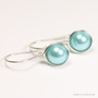 8mm light aqua blue pearl drop earrings in sterling silver wire wrapped setting handmade by Jessica Luu Jewelry