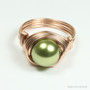 10mm olive green pearl solitaire ring in 14K rose gold filled wire wrapped setting and band handmade by Jessica Luu Jewelry
