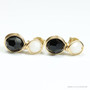 Jet black and white alabaster faceted Austrian crystal earrings in 14K yellow gold filled wire wrapped setting with post backings handmade by Jessica Luu Jewelry
