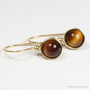 8mm round tiger eye gemstone drop earrings in 14K yellow gold filled wire wrapped setting handmade by Jessica Luu Jewelry