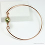 14K rose gold filled wire wrapped bangle bracelet with 10mm olive pearl solitaire handmade by Jessica Luu Jewelry