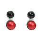 Black and red two tone pearl drop earrings in sterling silver wire wrapped setting handmade by Jessica Luu Jewelry