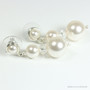 White pearl and crystal dangle earrings with white pearl posts in sterling silver wire wrapped setting handmade by Jessica Luu Jewelry