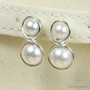2 stone white pearl drop earrings in sterling silver wire wrapped setting handmade by Jessica Luu Jewelry