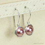 8mm blush pink pearl drop earrings in sterling silver wire wrapped setting handmade by Jessica Luu Jewelry