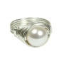 10mm white pearl solitaire ring in sterling silver wire wrapped setting and band handmade by Jessica Luu Jewelry