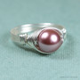 8mm blush pink pearl solitaire ring in sterling silver wire wrapped setting and band handmade by Jessica Luu Jewelry