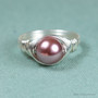 8mm blush pink pearl solitaire ring in sterling silver wire wrapped setting and band handmade by Jessica Luu Jewelry