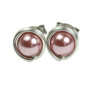 6mm blush pink pearl stud earrings in sterling silver wire wrapped setting handmade by Jessica Luu Jewelry