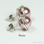 8mm blush pink pearl stud earrings in sterling silver wire wrapped setting handmade by Jessica Luu Jewelry