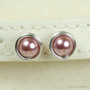 6mm blush pink pearl stud earrings in sterling silver wire wrapped setting handmade by Jessica Luu Jewelry