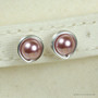 6mm blush pink pearl stud earrings in sterling silver wire wrapped setting handmade by Jessica Luu Jewelry