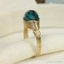 8mm teal blue faceted round crystal solitaire ring in 14K yellow gold filled wire wrapped setting and band handmade by Jessica Luu Jewelry