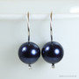 10mm navy blue pearl drop earrings with sterling silver hook ear wires handmade by Jessica Luu Jewelry