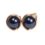 6mm navy blue pearl stud earrings in 14K rose gold filled wire wrapped setting handmade by Jessica Luu Jewelry