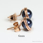 6mm navy blue pearl stud earrings in 14K rose gold filled wire wrapped setting handmade by Jessica Luu Jewelry