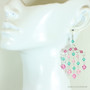 Sterling silver fringe style chandelier earrings with pink and blue green Austrian crystals handmade by Jessica Luu Jewelry