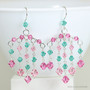 Sterling silver fringe style chandelier earrings with pink and blue green Austrian crystals handmade by Jessica Luu Jewelry