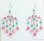Sterling silver fringe style chandelier earrings with pink and blue green Austrian crystals handmade by Jessica Luu Jewelry