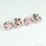 Pink pearl and crystal earrings in sterling silver wire wrapped setting handmade by Jessica Luu Jewelry
