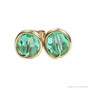 6mm aqua green faceted round Austrian crystal stud earrings in 14K yellow gold filled wire wrapped setting handmade by Jessica Luu Jewelry