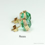 8mm aqua green faceted round Austrian crystal stud earrings in 14K yellow gold filled wire wrapped setting handmade by Jessica Luu Jewelry
