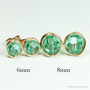 6mm and 8mm aqua green faceted round Austrian crystal stud earrings in 14K yellow gold filled wire wrapped setting handmade by Jessica Luu Jewelry