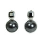 Pearl and crystal earrings with 12mm black pearls in sterling silver wire wrapped setting handmade by Jessica Luu Jewelry