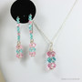 Sterling Silver Pink and Blue Crystal Necklace