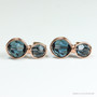 6mm and 8mm faceted round Montana sapphire blue Austrian crystal drop earrings in 14K rose gold filled wire wrapped setting with post style backings handmade by Jessica Luu Jewelry