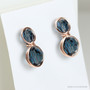 6mm and 8mm faceted round Montana sapphire blue Austrian crystal drop earrings in 14K rose gold filled wire wrapped setting with post style backings handmade by Jessica Luu Jewelry