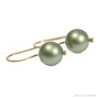 10mm sage green pearl drop earrings with 14K yellow gold filled hook ear wires handmade by Jessica Luu Jewelry