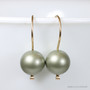 10mm sage green pearl drop earrings with 14K yellow gold filled hook ear wires handmade by Jessica Luu Jewelry