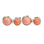 Pink and orange coral colored pearl drop earrings in sterling silver wire wrapped setting handmade by Jessica Luu Jewelry
