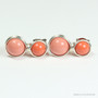 Pink and orange coral colored pearl drop earrings in sterling silver wire wrapped setting handmade by Jessica Luu Jewelry