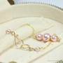14K yellow gold filled chain bracelet with light pink pearls handmade by Jessica Luu Jewelry